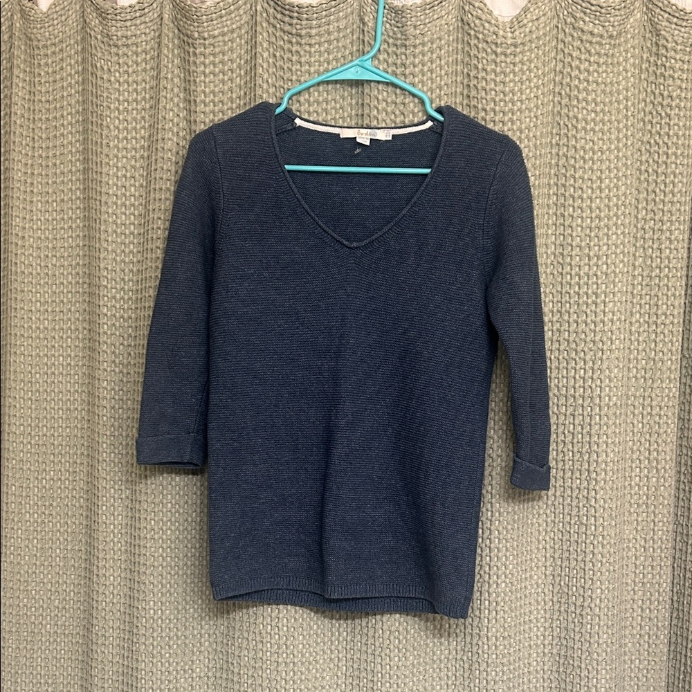 Boden Blue 100% Cotton Knit Sweater 3/4 sleeves